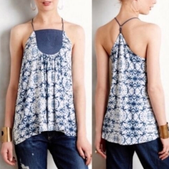 Anthropologie One September | Anza Blue Shibori Tie Dye Spaghetti Strap Tank Top - Picture 2 of 8